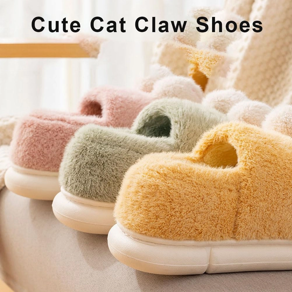 Cat Paw Slippers, 3D Cute Cartoon Cat Paw Slippers for Women, Winter Cozy Warm Furry Home Slides