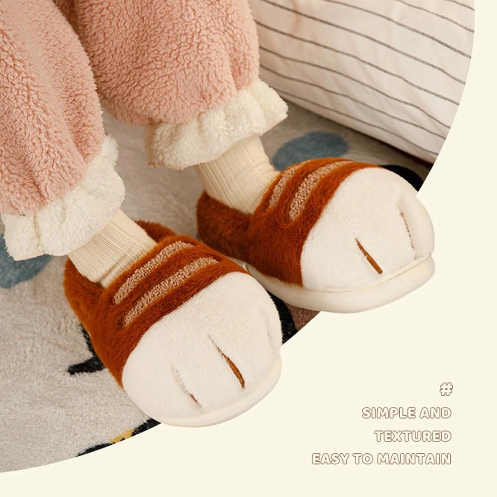 Cat Paw Slippers, 3D Cute Cartoon Cat Paw Slippers for Women, Winter Cozy Warm Furry Home Slides