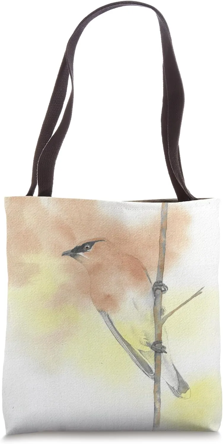 cedar waxwing watercolor bird portrait Tote Bag