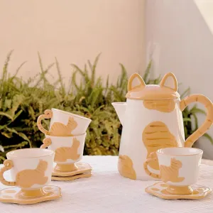Ceramic Cat Tea Set,Cute Cat Paw Tea Mugs And Saucers Set Of 4,Perfect For A Tea Party,Cups For Luxury Afternoon Tea Set,Excellent Gift Idea For Tea Lovers