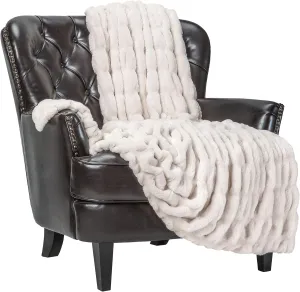 Chanasya Premium Ruched Faux Fur Throw Blanket - Luxurious, Soft Reversible Mink Blanket - 50" x 65” - Cloud