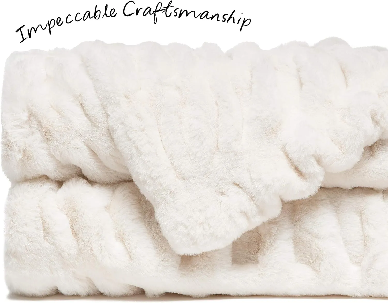 Chanasya Premium Ruched Faux Fur Throw Blanket - Luxurious, Soft Reversible Mink Blanket - 50" x 65” - Cloud