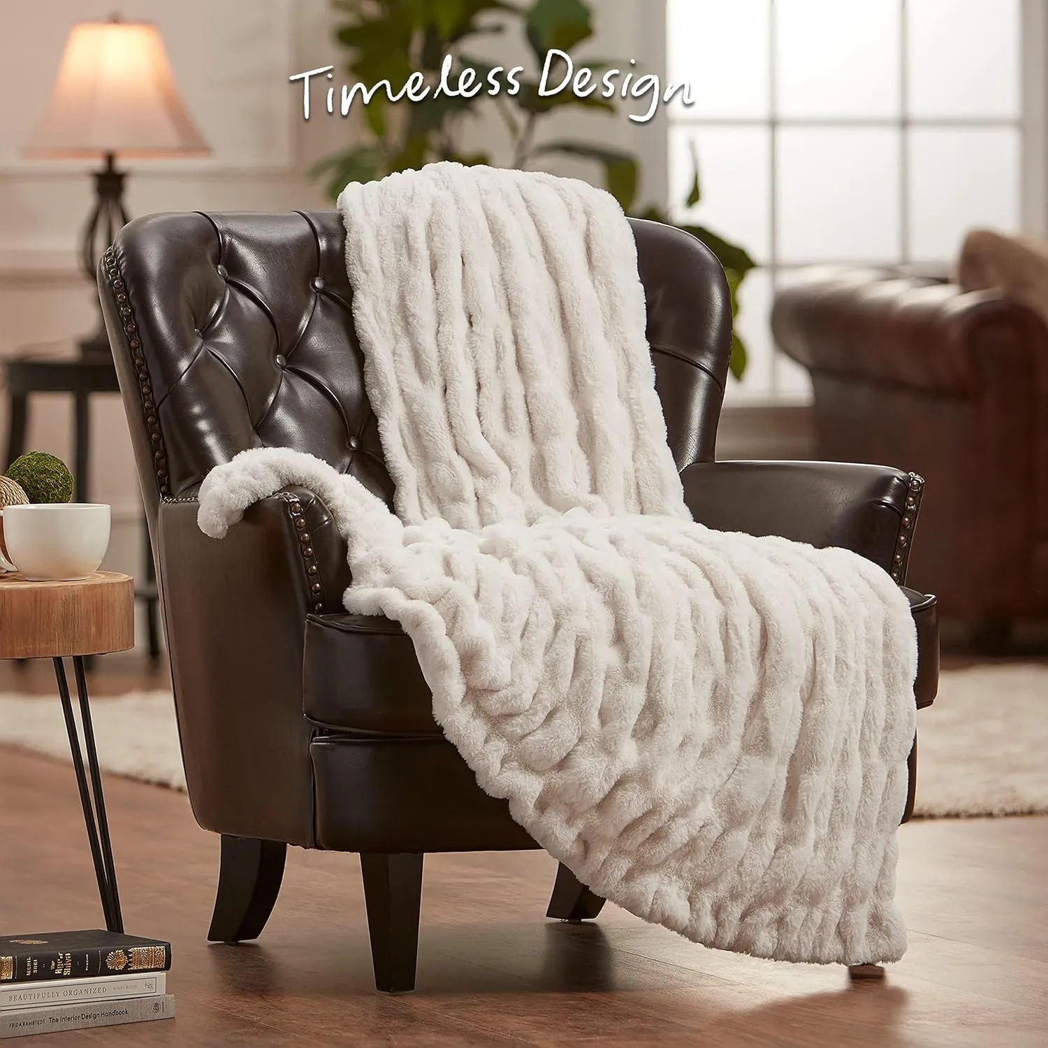Chanasya Premium Ruched Faux Fur Throw Blanket - Luxurious, Soft Reversible Mink Blanket - 50" x 65” - Cloud