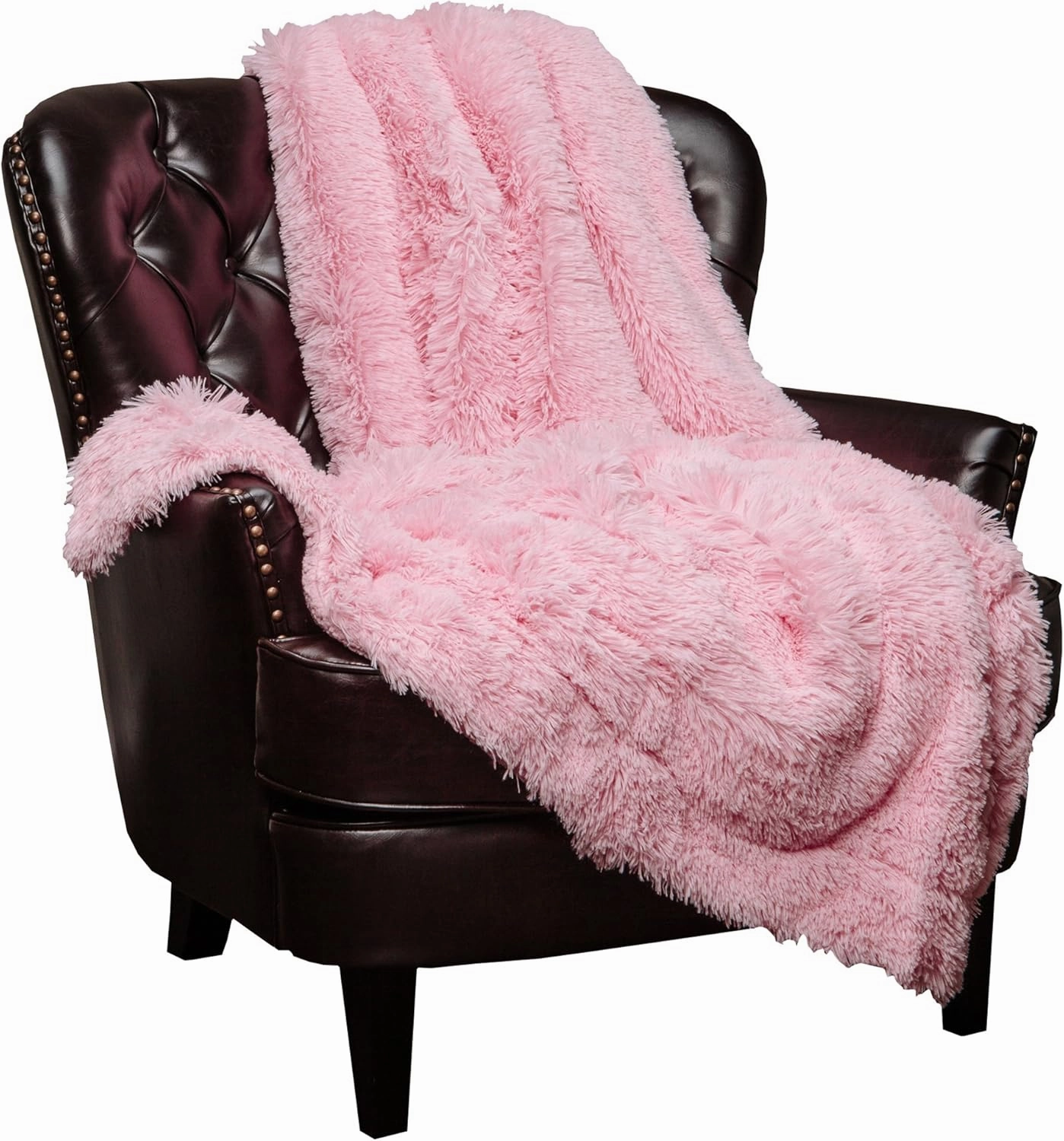 Chanasya Premium Solid Faux Long Fur Throw Blanket - Soft, Fuzzy Throw Blanket - for Bed or Couch - 60" x 70” - Pink