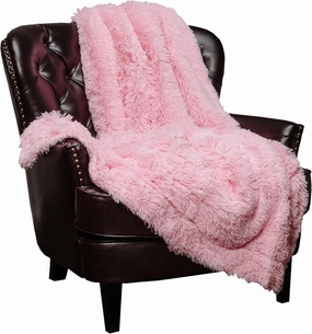 Chanasya Premium Solid Faux Long Fur Throw Blanket - Soft, Fuzzy Throw Blanket - for Bed or Couch - 60" x 70” - Pink