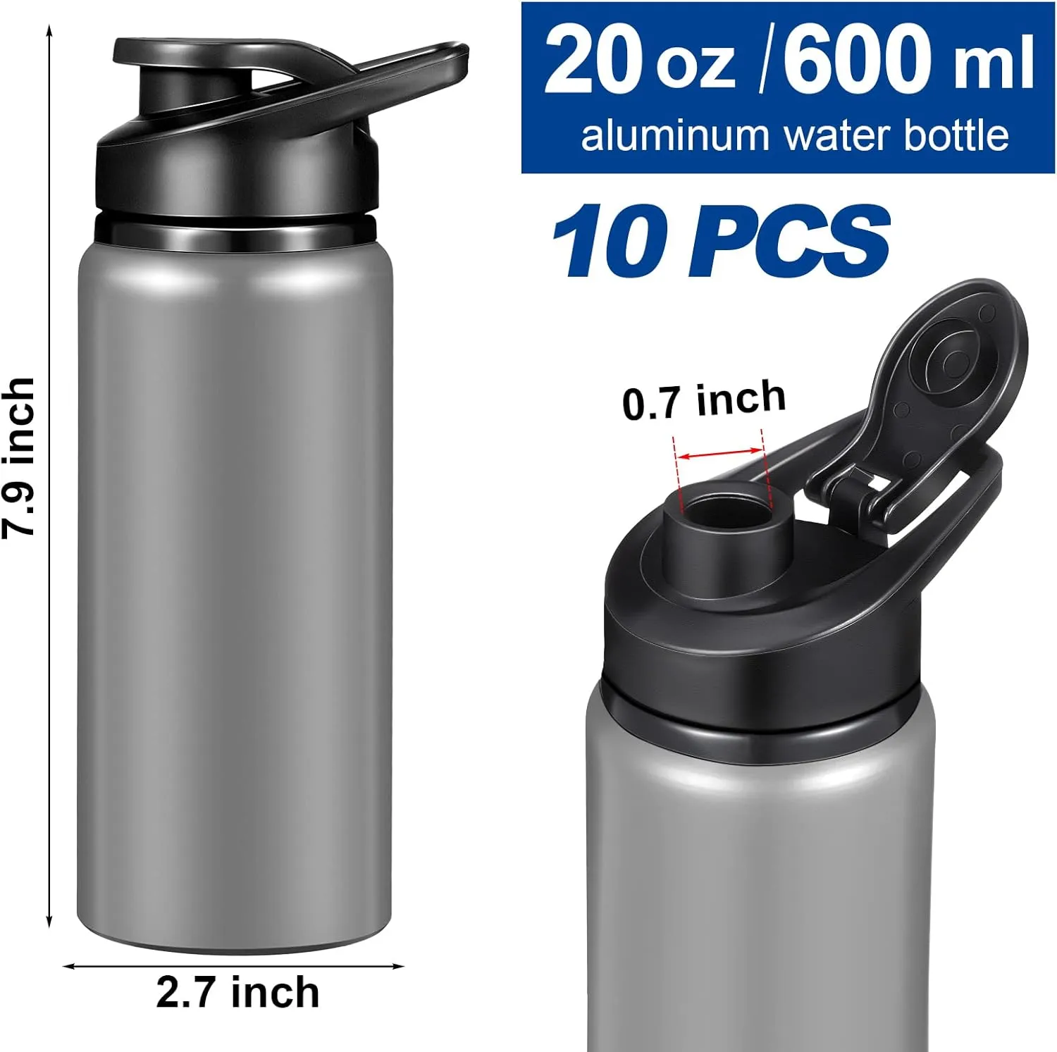 CHENGU Water Bottle Bulk 20 oz Aluminum Reusable Bottles Lightweight Snap Lid Water Cups Easy Carry Leak Proof Travel Tumbler for Gym Sports Camping Hiking Fishing
