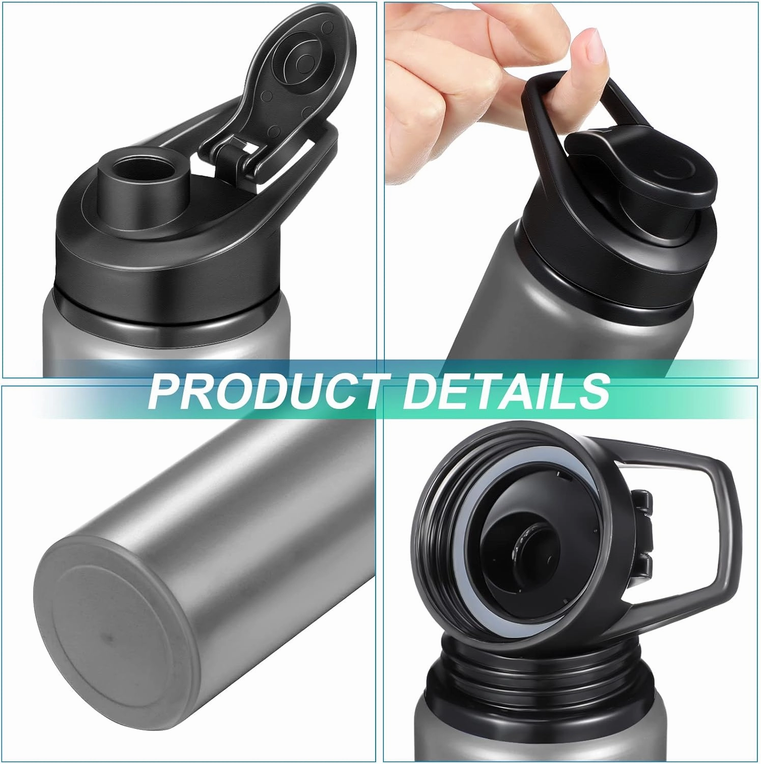 CHENGU 10 Pcs Aluminum Water Bottle 24oz Aluminum Reusable Bottles Lightweight Snap Lid Sports Water Multipack Easy Carry Leak Proof Travel for Gym Camping Hiking Outdoor Fishing (Gray)