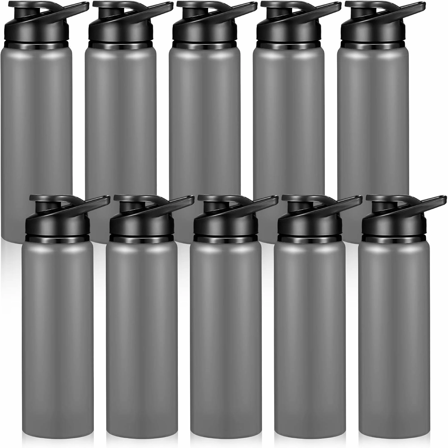 CHENGU 10 Pcs Aluminum Water Bottle 24oz Aluminum Reusable Bottles Lightweight Snap Lid Sports Water Multipack Easy Carry Leak Proof Travel for Gym Camping Hiking Outdoor Fishing (Gray)