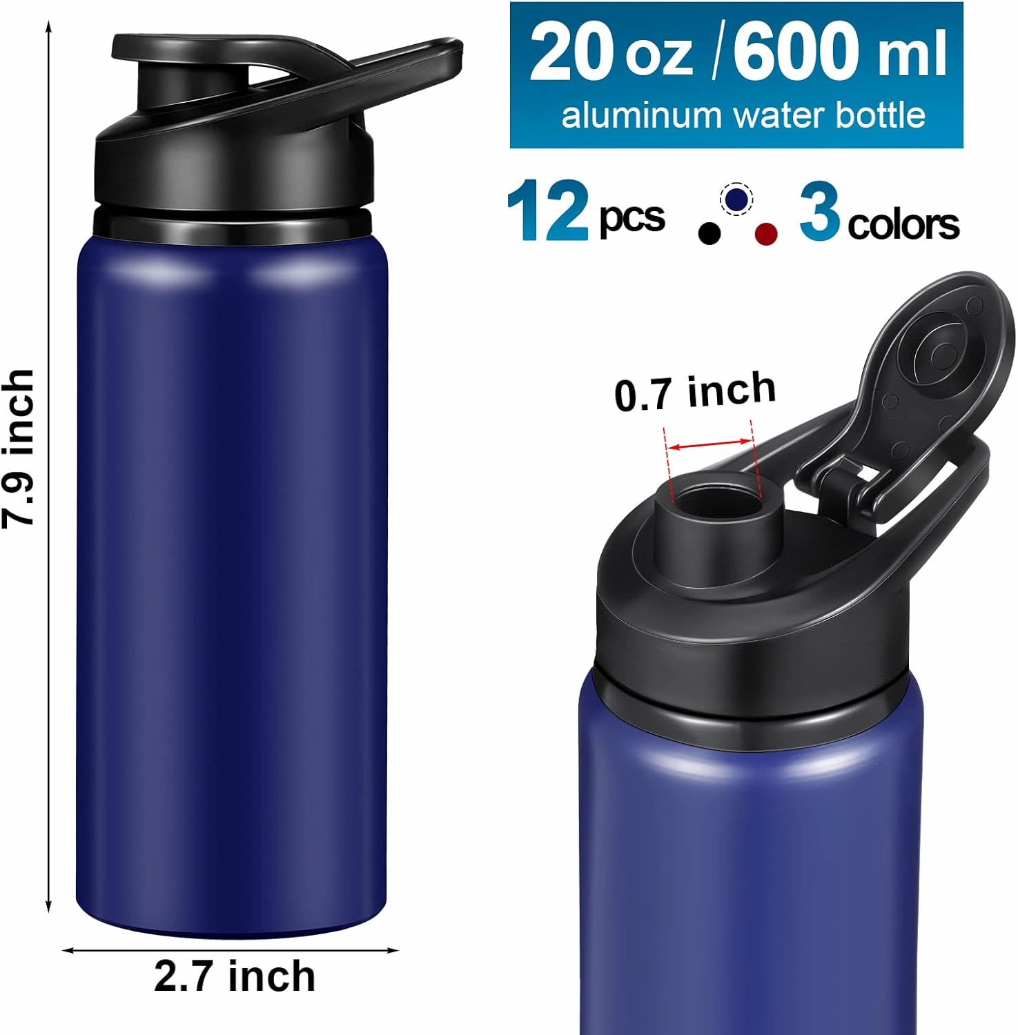 CHENGU 12 Pieces 20 oz Aluminum Water Bottles Set Metal Sports Bike Water Bottle Reusable Travel Bottles with Lid for Gym Sports Camping Hiking Fishing
