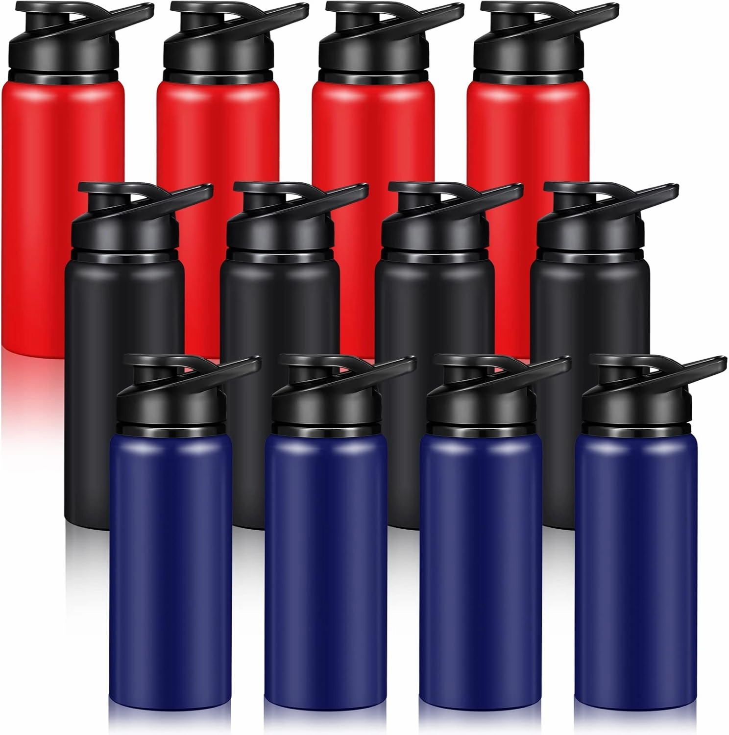 CHENGU 12 Pieces 20 oz Aluminum Water Bottles Set Metal Sports Bike Water Bottle Reusable Travel Bottles with Lid for Gym Sports Camping Hiking Fishing