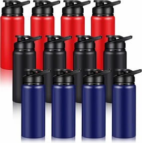 CHENGU 12 Pieces 20 oz Aluminum Water Bottles Set Metal Sports Bike Water Bottle Reusable Travel Bottles with Lid for Gym Sports Camping Hiking Fishing