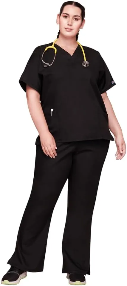Cherokee Scrub set for women Traditional Fit Dolman Sleeve, V-neck Top 4700 Natural Rise Flare Leg Drawstring Pant 4101
