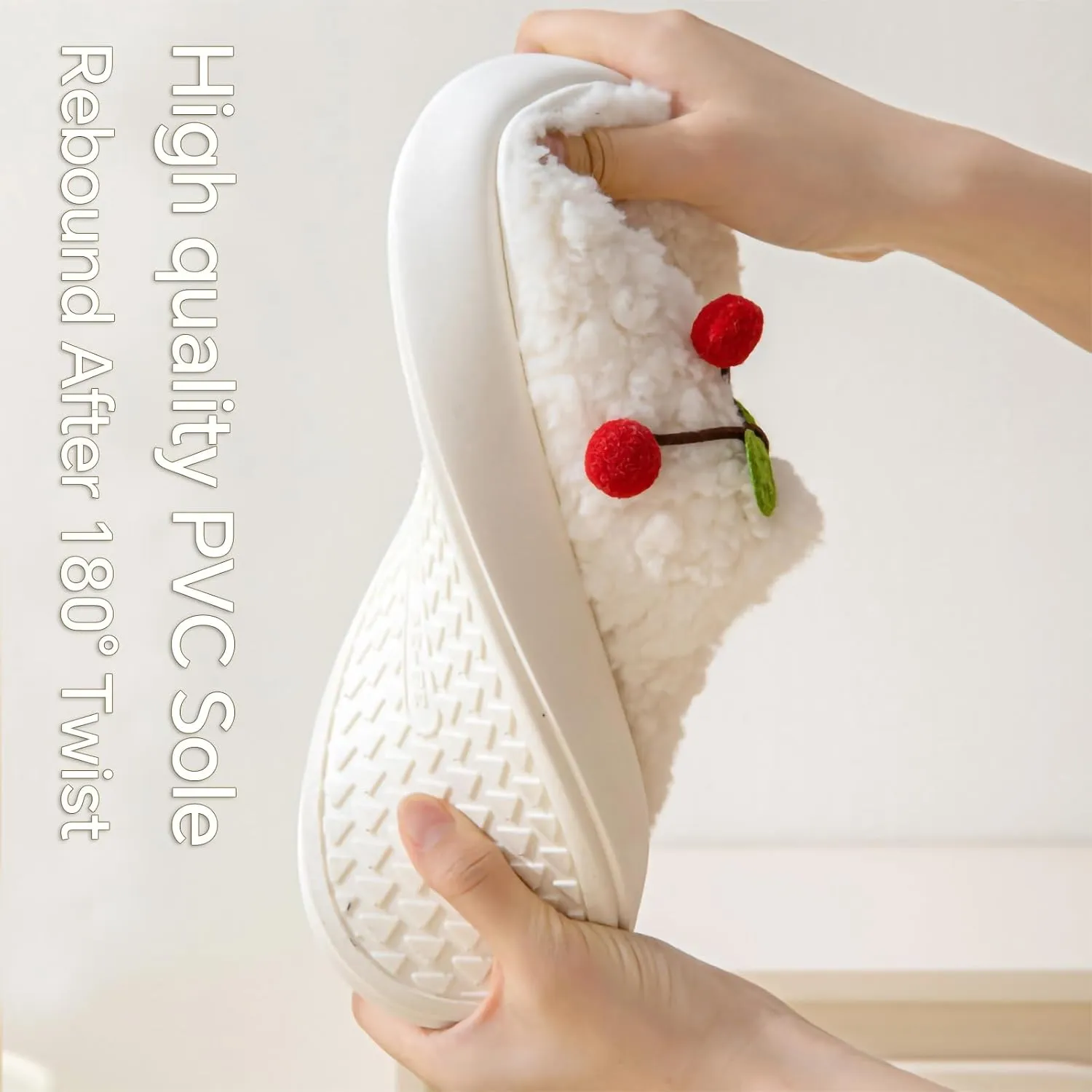 Cherry Slippers for Women, Winter Fluffy House Slippers, Fuzzy Home Bedroom Cotton, Soft and Cute Plush With Memory Foam, Kawaii, Cozy