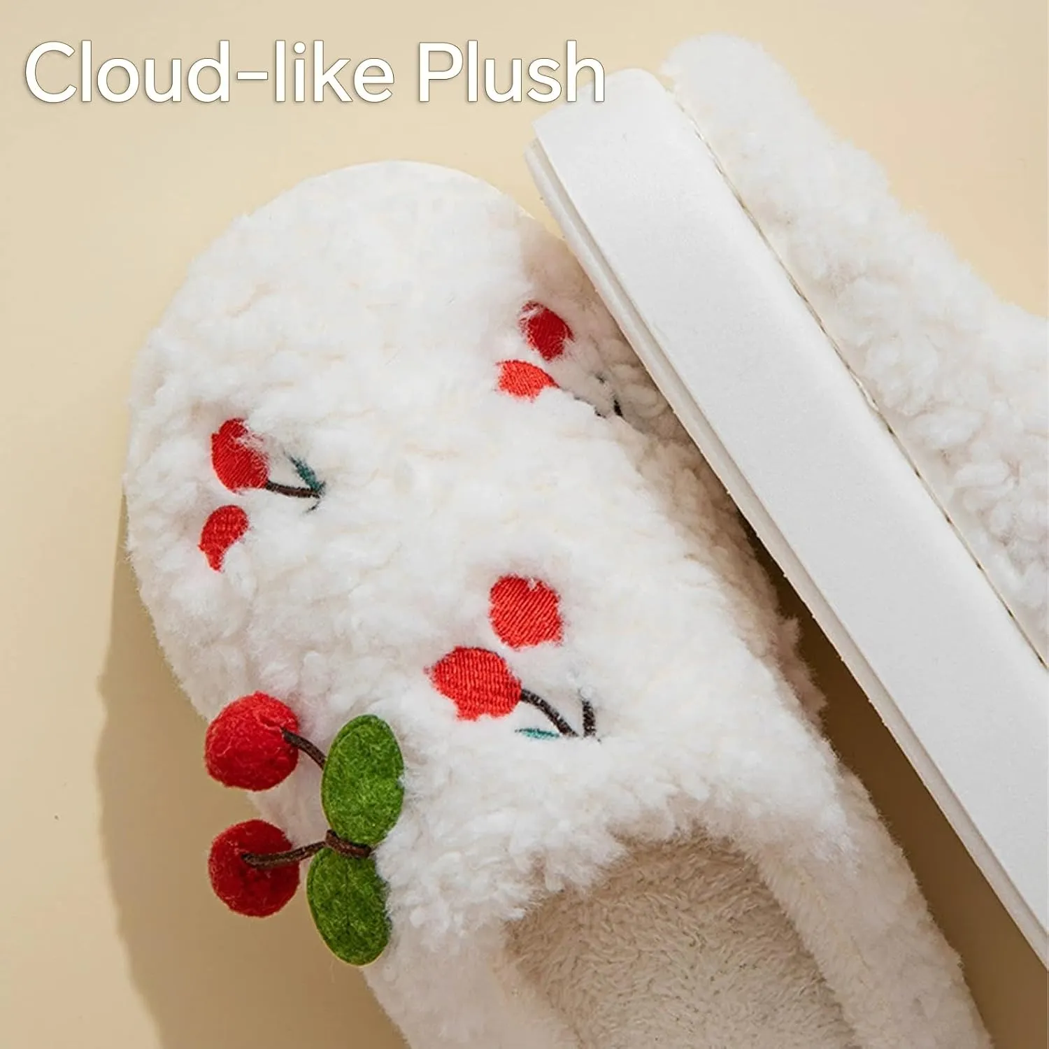 Cherry Slippers for Women, Winter Fluffy House Slippers, Fuzzy Home Bedroom Cotton, Soft and Cute Plush With Memory Foam, Kawaii, Cozy