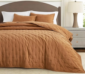 Chezmoi Collection Tencel Modal Blend Quilt Set Queen Size, Terracotta - Lightweight Soft Bedspread Crescent Stitched Quilt for All Seasons