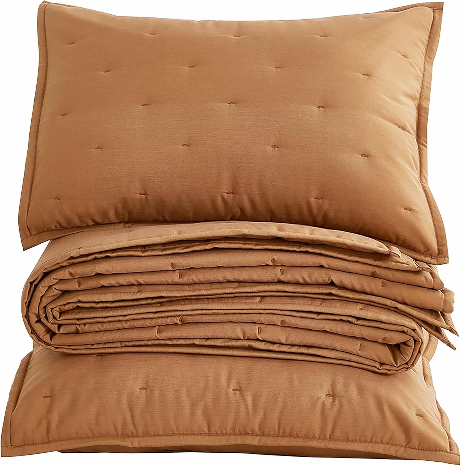 Chezmoi Collection Tencel Modal Blend Quilt Set Queen Size, Terracotta - Lightweight Soft Bedspread Crescent Stitched Quilt for All Seasons