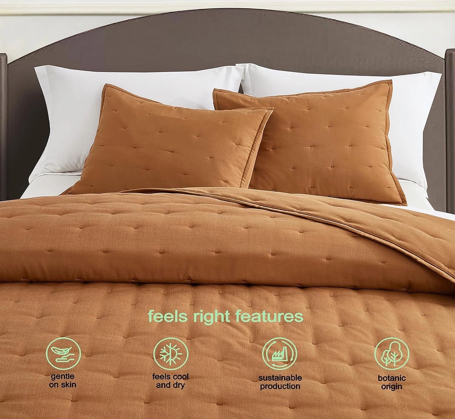Chezmoi Collection Tencel Modal Blend Quilt Set Queen Size, Terracotta - Lightweight Soft Bedspread Crescent Stitched Quilt for All Seasons