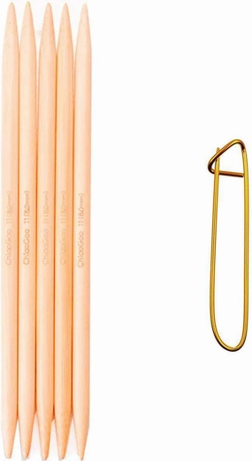 ChiaoGoo Knitting Needles DPN Double Pointed 6 inch (15cm) (Set of 5) Bamboo Natural Size US 5 (3.75mm) 1016-5 with Stitch Holder