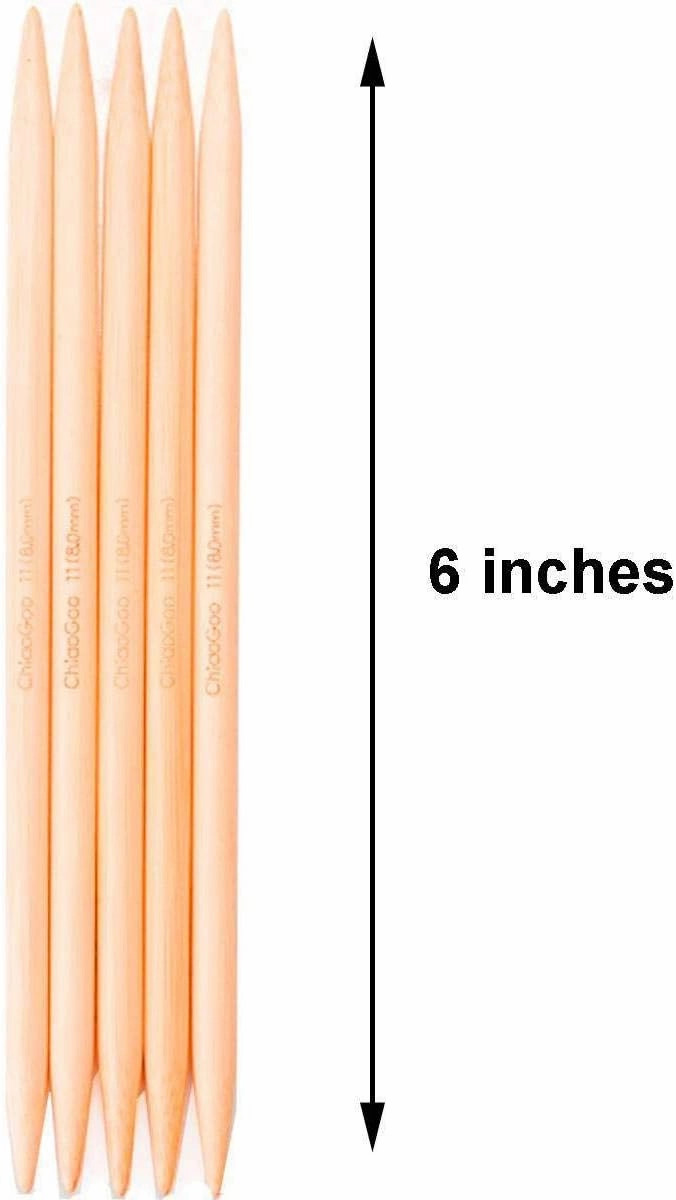 ChiaoGoo Knitting Needles DPN Double Pointed 6 inch (15cm) (Set of 5) Bamboo Natural Size US 5 (3.75mm) 1016-5 with Stitch Holder