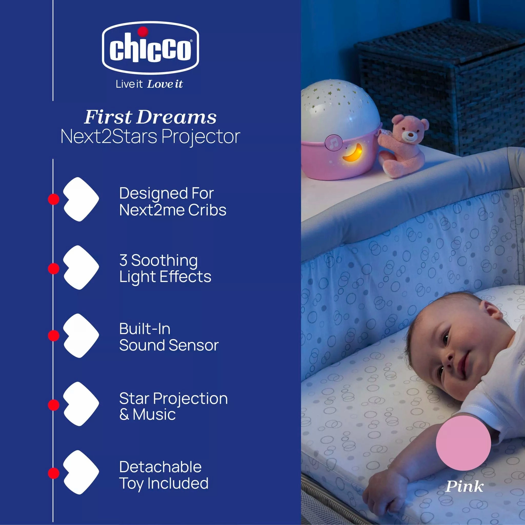 Chicco Next2Stars Crib Projector - Pink