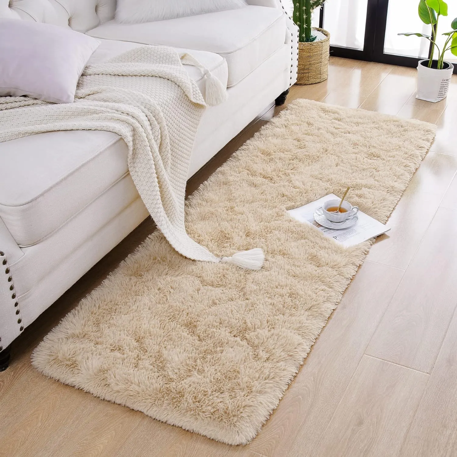 Chicrug Soft Runner Rug for Bedroom Living Room Plush Fluffy Rug 2x6 Feet, Shag Furry Runner Carpet Non Shedding for Nursery Children Kids Girls Room Home Decorative, Khaki