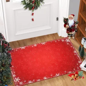 Christmas Entryway Rug 2x3 Small Boho Indoor Throw Rugs Washable Xmas Decorative Area Rug Non-Slip Snowflake Floor Covers Front Door Welcome Doormat for Living Room Bedroom, Red 2' x 3'