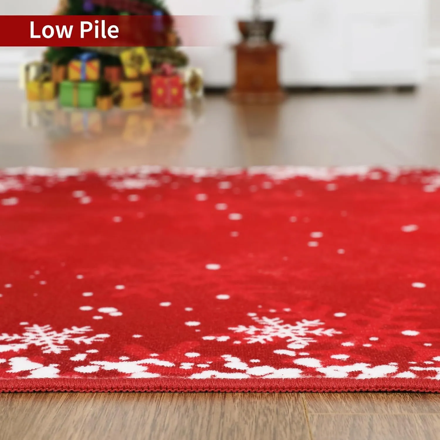 Christmas Entryway Rug 2x3 Small Boho Indoor Throw Rugs Washable Xmas Decorative Area Rug Non-Slip Snowflake Floor Covers Front Door Welcome Doormat for Living Room Bedroom, Red 2' x 3'