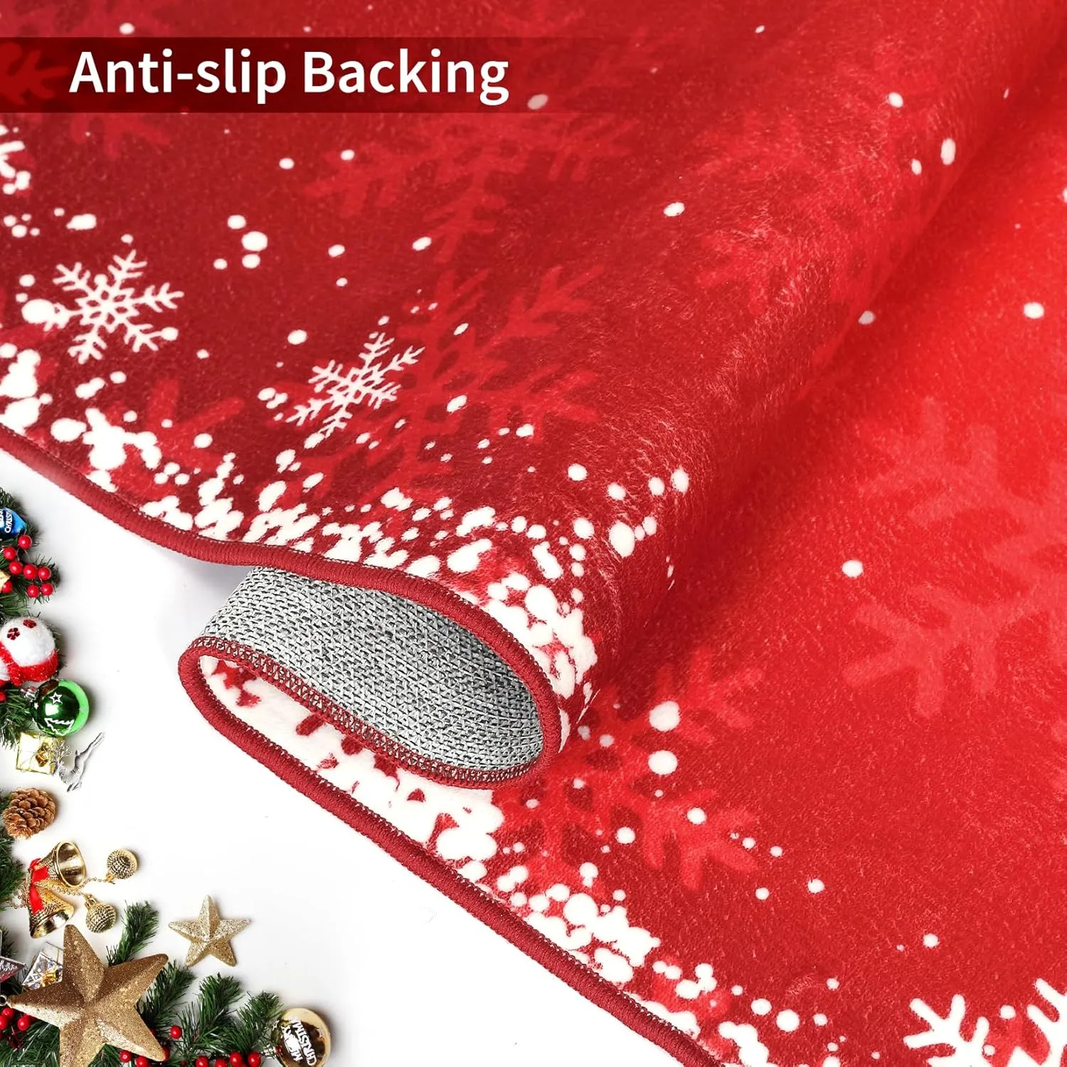 Christmas Entryway Rug 2x3 Small Boho Indoor Throw Rugs Washable Xmas Decorative Area Rug Non-Slip Snowflake Floor Covers Front Door Welcome Doormat for Living Room Bedroom, Red 2' x 3'