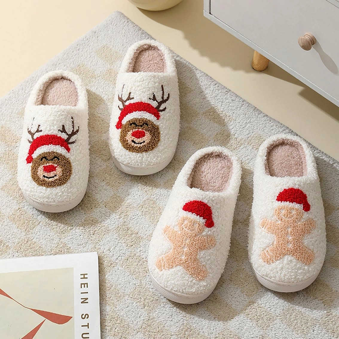 Christmas Tree Slippers for Women and Men - Plush Memory Foam Fluffy Slippers With Thick Bottom - Soft Vintage Home Shoes