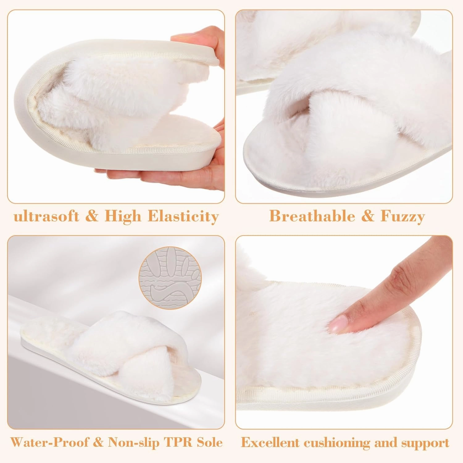 Chuarry 4 Pairs Women's Fuzzy Fluffy Slippers Cross Band Slippers Cozy Bridesmaid Shoes Open Toe Indoor and Outdoor