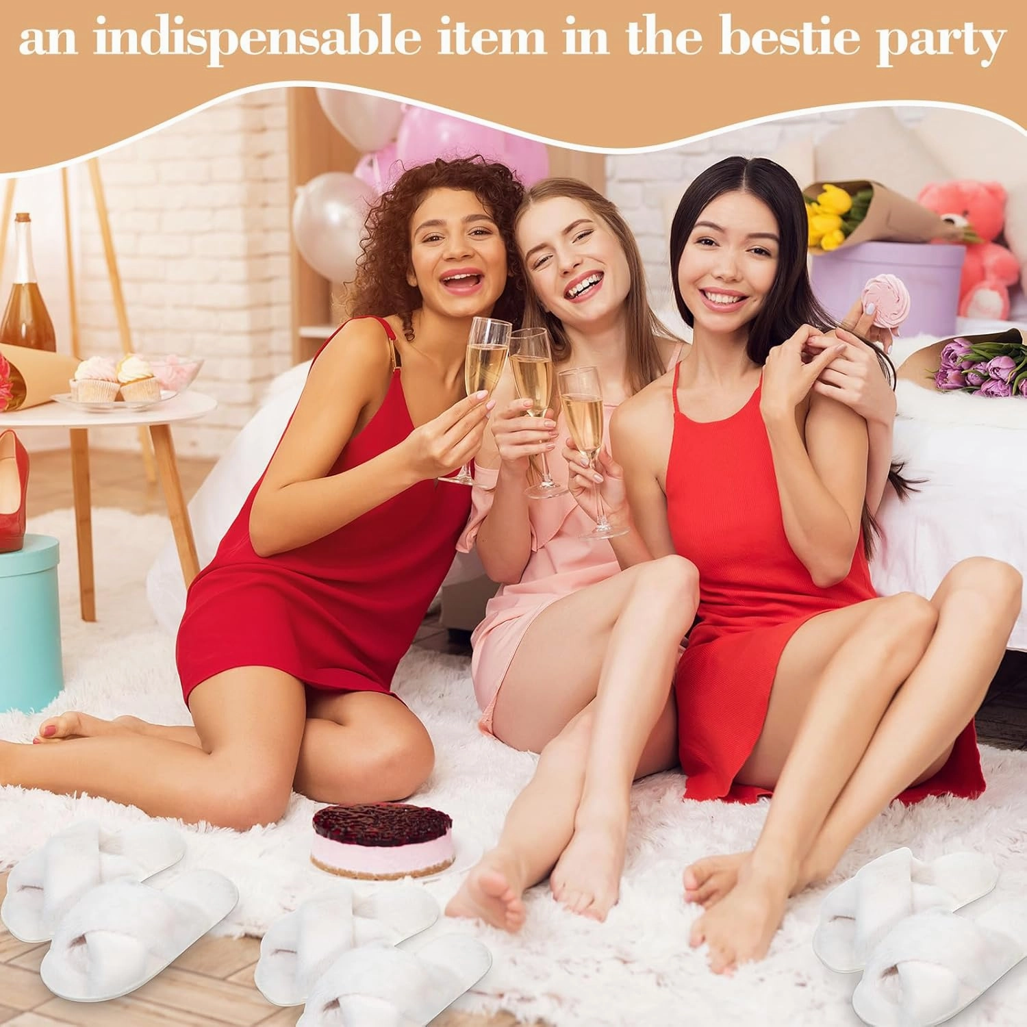 Chuarry 4 Pairs Women's Fuzzy Fluffy Slippers Cross Band Slippers Cozy Bridesmaid Shoes Open Toe Indoor and Outdoor