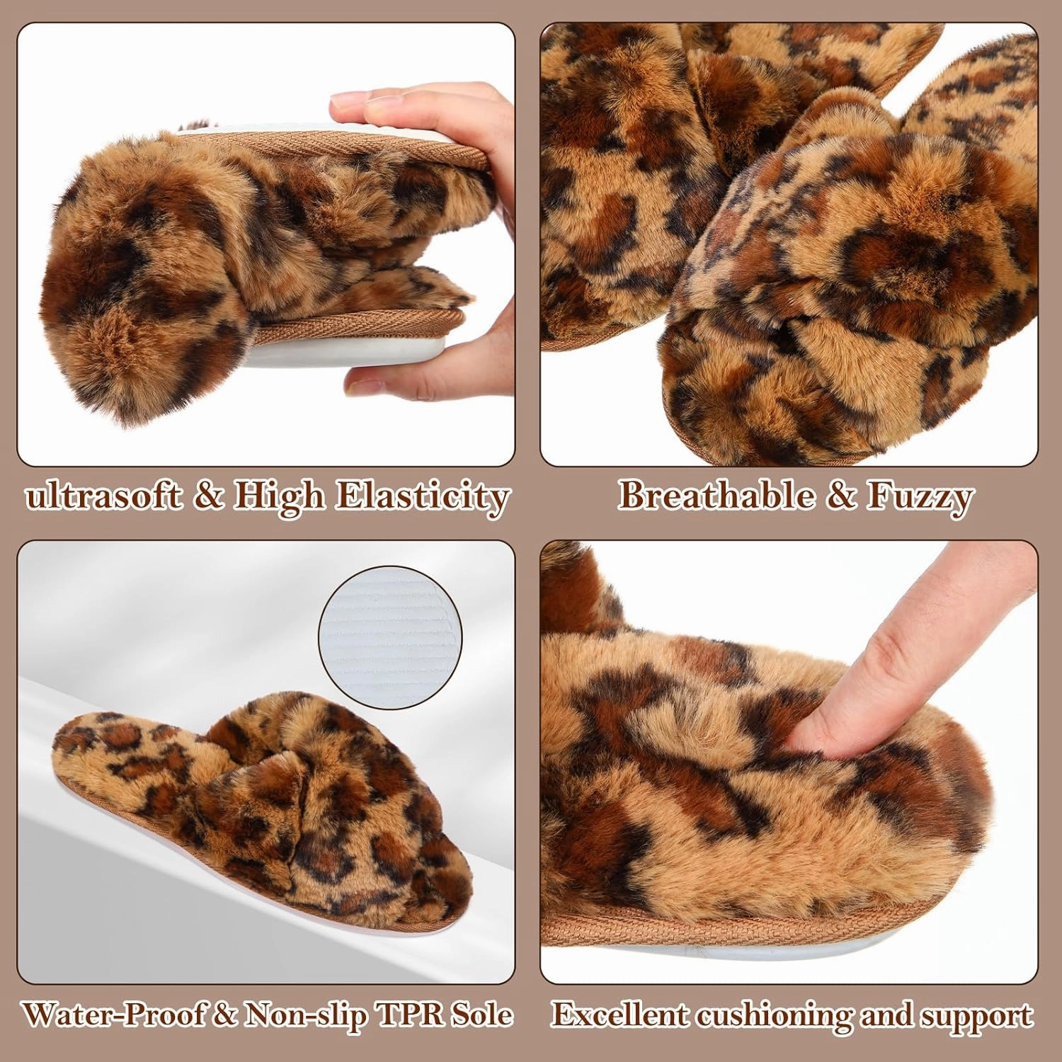Chuarry 4 Pairs Women's Fuzzy Fluffy Slippers Cross Band Slippers Cozy Bridesmaid Shoes Open Toe Indoor and Outdoor