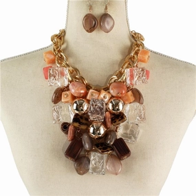 Chunky Semi Stone With Acrylic Necklace Set