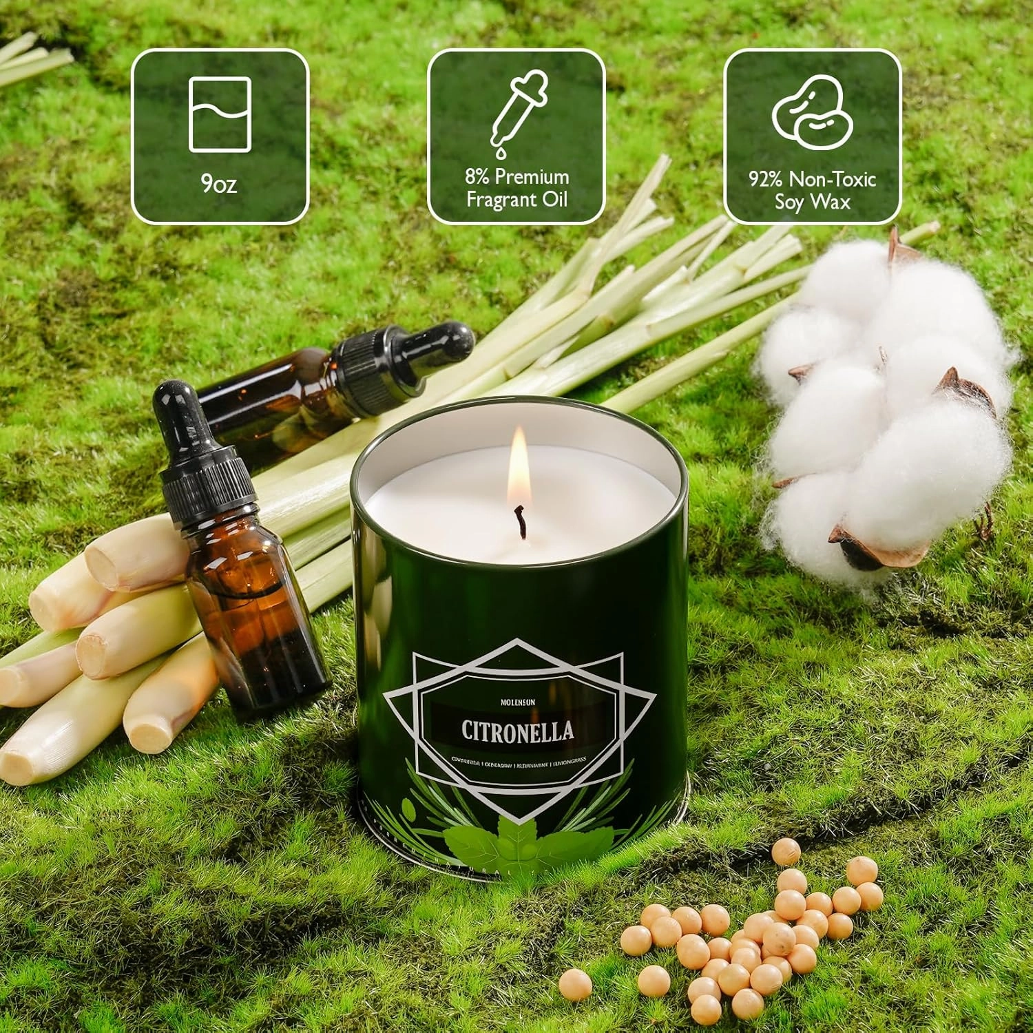 Citronella Candles Outdoor, 4-Pack Citronella Candles for Outside Patio, Camping & Garden, Summer Gifts for Indoor Home Scented, 50-Hour Burn Time, 9 Ounce Each