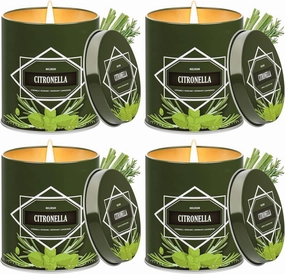 Citronella Candles Outdoor, 4-Pack Citronella Candles for Outside Patio, Camping & Garden, Summer Gifts for Indoor Home Scented, 50-Hour Burn Time, 9 Ounce Each