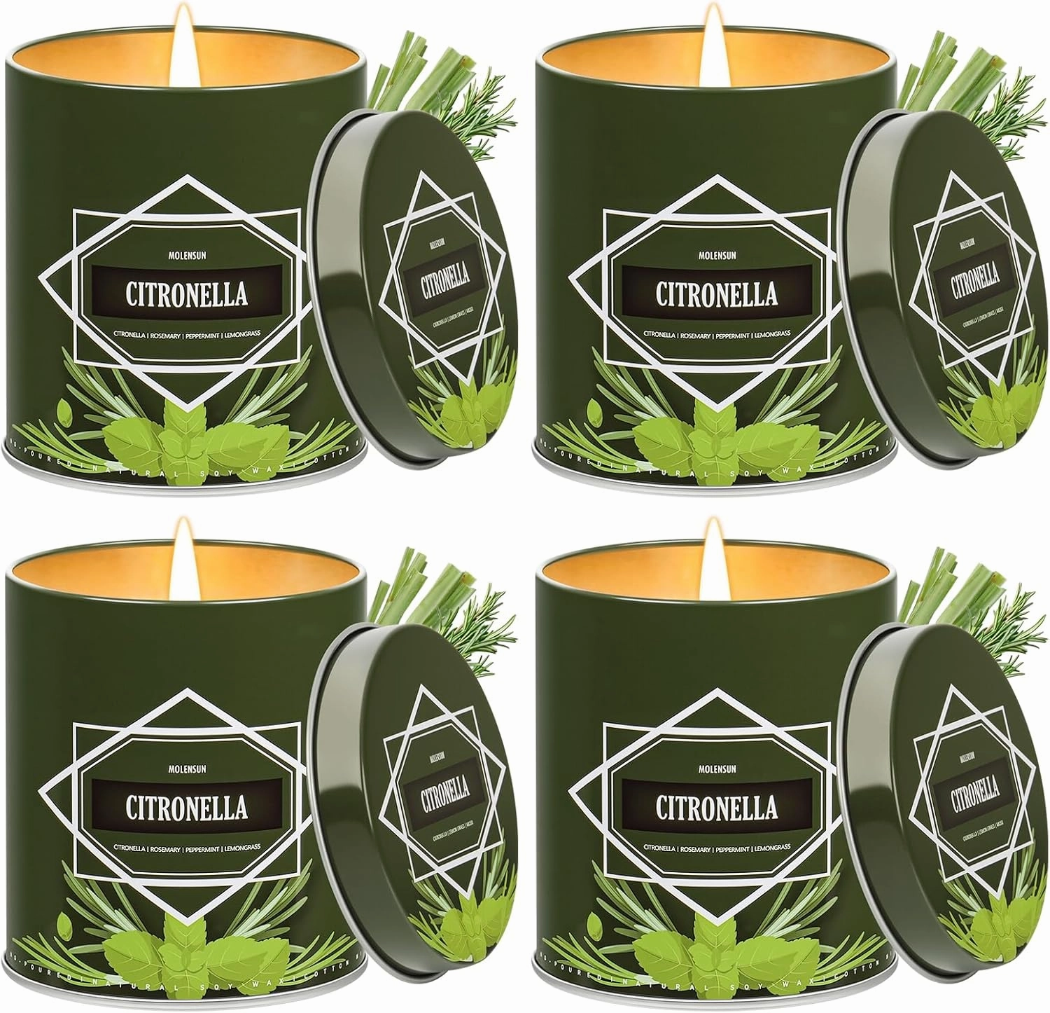 Citronella Candles Outdoor, 4-Pack Citronella Candles for Outside Patio, Camping & Garden, Summer Gifts for Indoor Home Scented, 50-Hour Burn Time, 9 Ounce Each