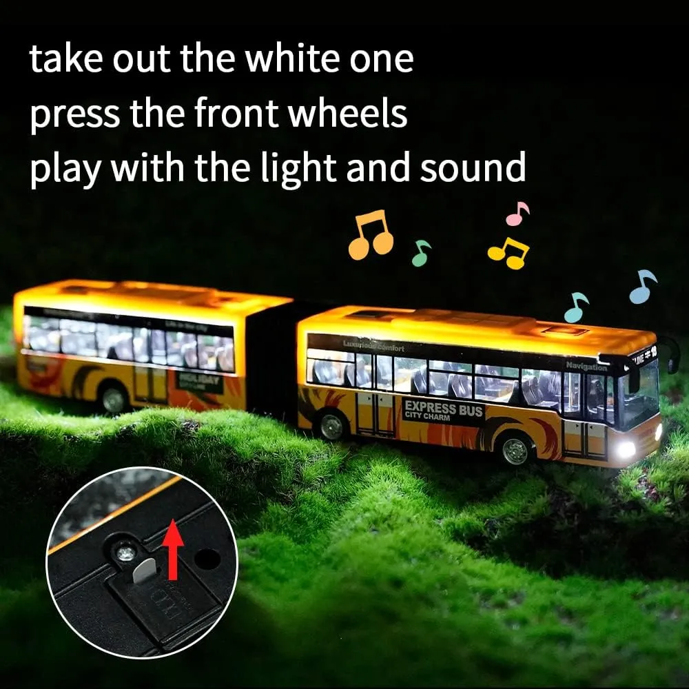 City Bus Toy for Kids, Die Cast Alloy Pull Back Vehicles, Metro Articulated Electric Bus with Sounds and Lights, Model Cars Toys Educational Gift for Kids Boys Girls Ages 3 