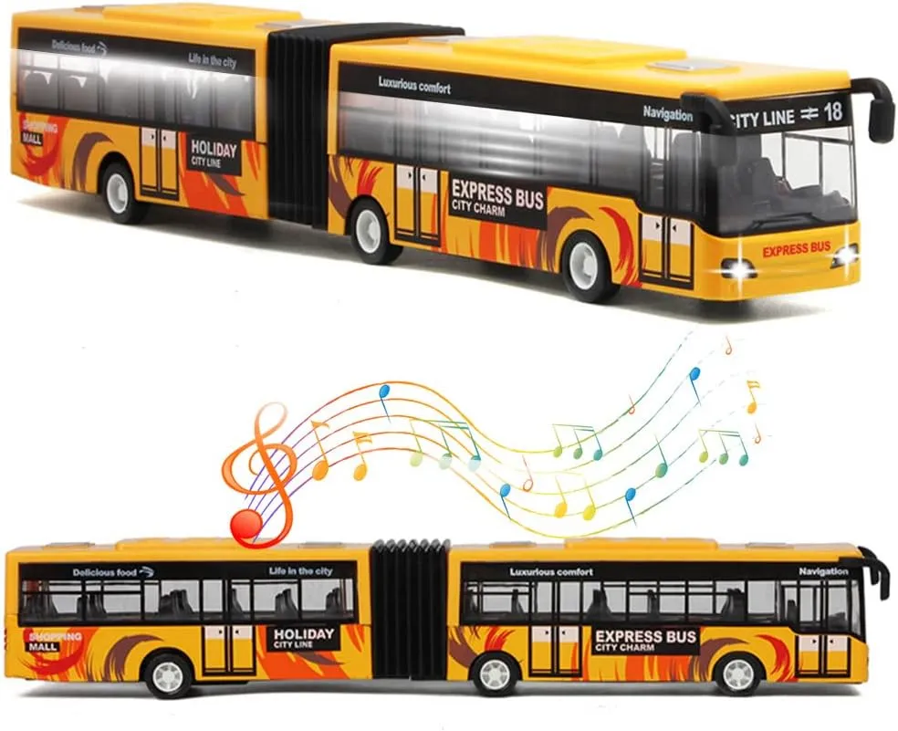 City Bus Toy for Kids, Die Cast Alloy Pull Back Vehicles, Metro Articulated Electric Bus with Sounds and Lights, Model Cars Toys Educational Gift for Kids Boys Girls Ages 3 