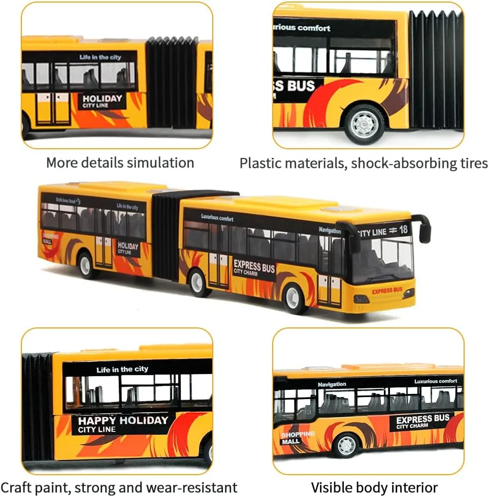 City Bus Toy for Kids, Die Cast Alloy Pull Back Vehicles, Metro Articulated Electric Bus with Sounds and Lights, Model Cars Toys Educational Gift for Kids Boys Girls Ages 3 