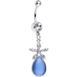 Clear Gem Star Flower Teardrop Stone Dangle Belly Ring