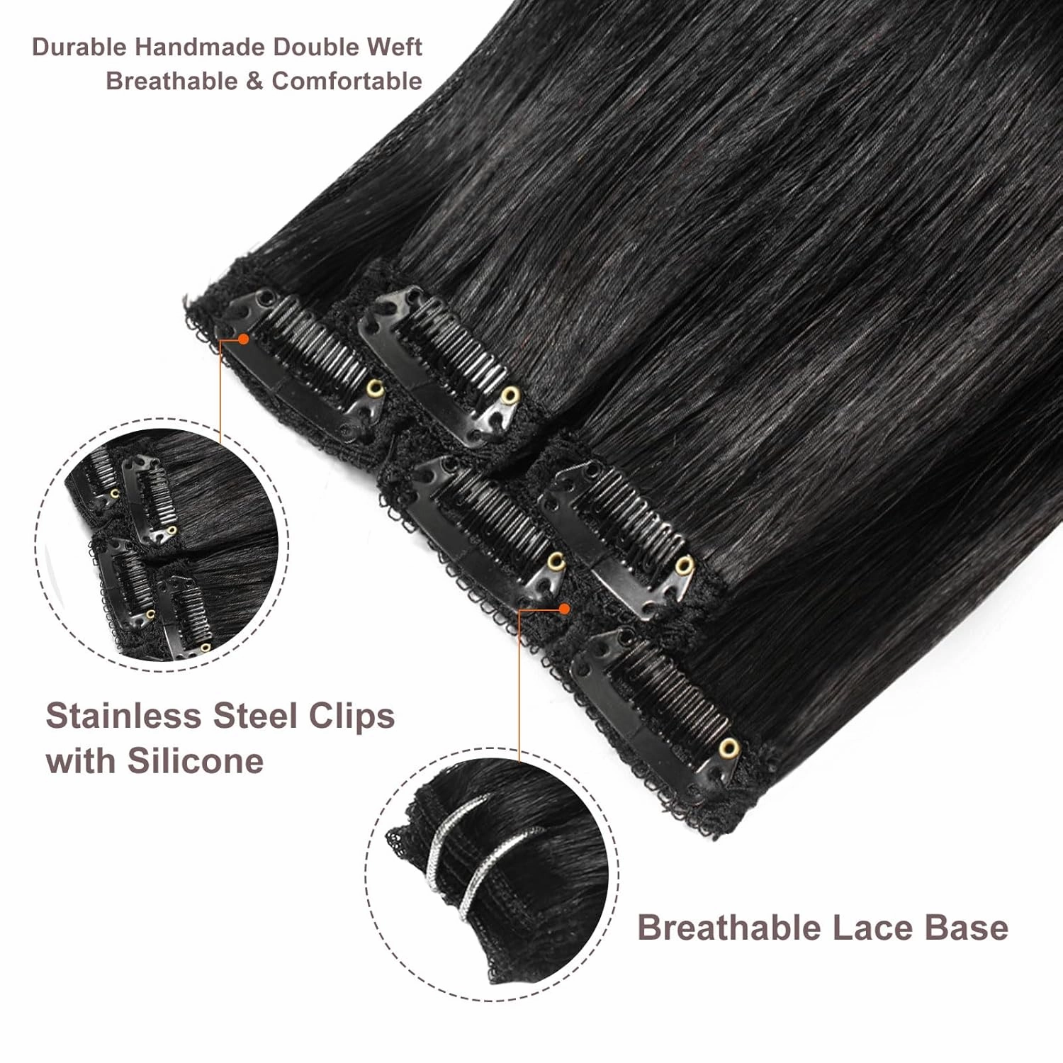 clip in Hair Extensions Natural Black Real Human Hair 18inch 30g 5pcs to add volume Remy Human Hair Extensions