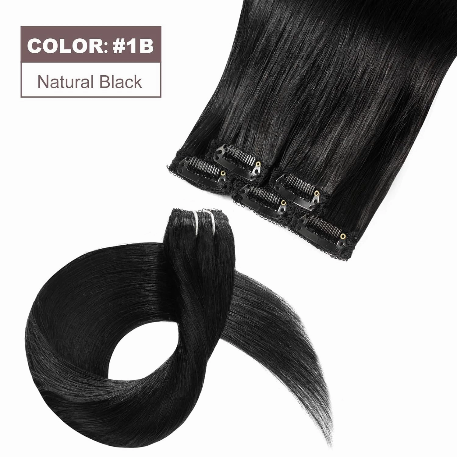 clip in Hair Extensions Natural Black Real Human Hair 18inch 30g 5pcs to add volume Remy Human Hair Extensions