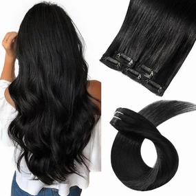clip in Hair Extensions Natural Black Real Human Hair 18inch 30g 5pcs to add volume Remy Human Hair Extensions