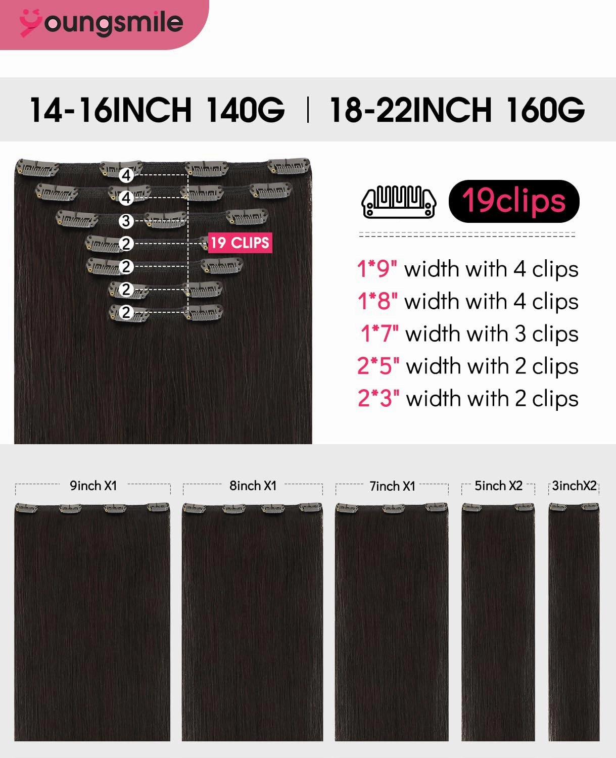 Clip in Hair Extensions Real Human Hair, 14 Inch 7pcs 140g, Color #2 Darkest Brown,Double Drawn,Silk Straight Clip in Hair Extensions Human Hair(7C#2-14Inch)