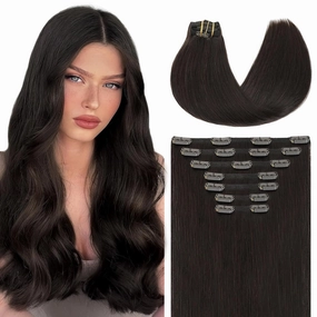 Clip in Hair Extensions Real Human Hair, 14 Inch 7pcs 140g, Color #2 Darkest Brown,Double Drawn,Silk Straight Clip in Hair Extensions Human Hair(7C#2-14Inch)