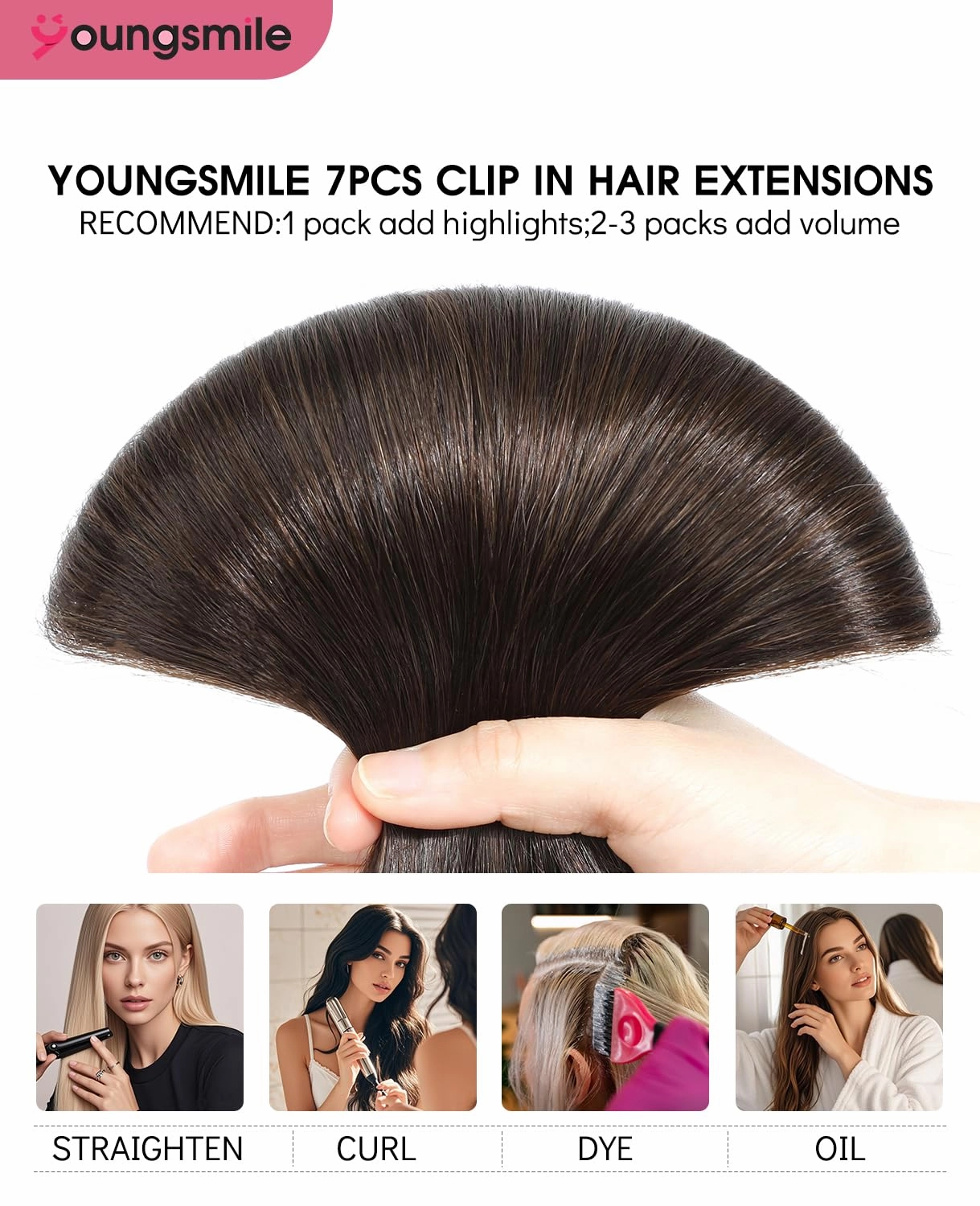 Clip in Hair Extensions Real Human Hair, 14 Inch 7pcs 140g, Color #2 Darkest Brown,Double Drawn,Silk Straight Clip in Hair Extensions Human Hair(7C#2-14Inch)
