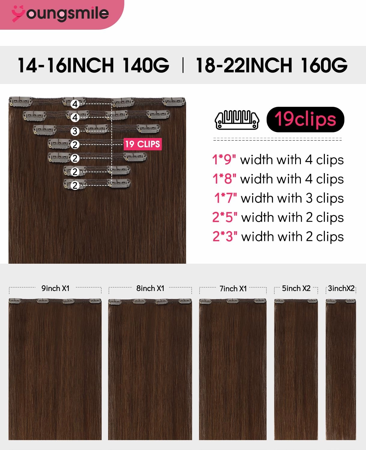 Clip in Hair Extensions Real Human Hair,Remy Brown Human Hair Extensions Clip in Double Weft 18 Inch 140 Grams 7 Pieces Chocolate Brown No Tangle No Shedding (7C#4-18Inch)