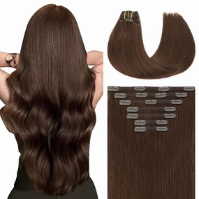 Clip in Hair Extensions Real Human Hair,Remy Brown Human Hair Extensions Clip in Double Weft 18 Inch 140 Grams 7 Pieces Chocolate Brown No Tangle No Shedding (7C#4-18Inch)