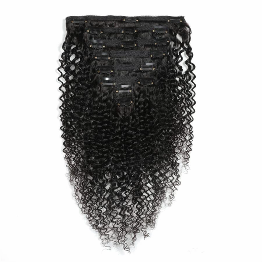Clips in Human Hair Extensions Brazilian Curly Hair - 16" Natural Black (#1B) Hair Extensions