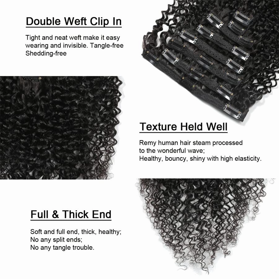 Clips in Human Hair Extensions Brazilian Curly Hair - 16" Natural Black (#1B) Hair Extensions